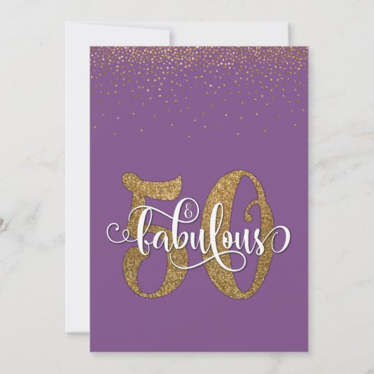 Glitter & Script 50 & Fabulous op Paarse verjaarda Kaart (Achterkant)