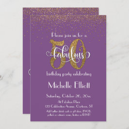 Glitter & Script 50 & Fabulous op Paarse verjaarda Kaart