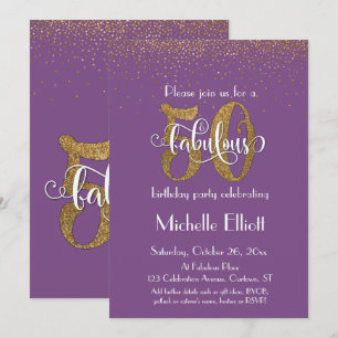 Glitter & Script 50 & Fabulous op Paarse verjaarda Kaart