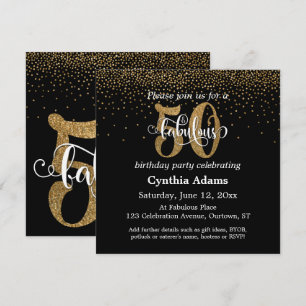 Glitter & Script 50 & Fabulous op Zwart, Verjaarda Kaart
