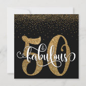 Glitter & Script 50 & Fabulous op Zwart, Verjaarda Kaart (Achterkant)
