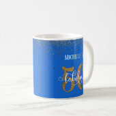 Glitter & Script 50 & Fabulous Over Helder Blauw Koffiemok (Voorkant rechts)