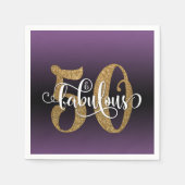 Glitter & Script 50 & Fabulous, Paarse Verjaardag Servet (Voorkant)