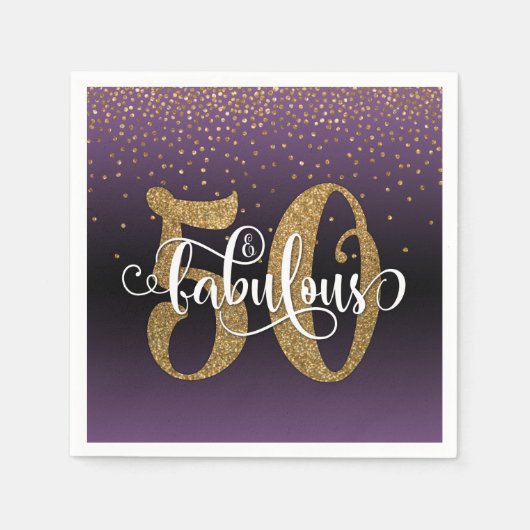 Glitter & Script 50 & Fabulous, Paarse zwarte ombr Servet (Voorkant)