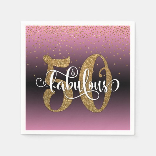 Glitter & Script 50 & Fabulous, Roze Verjaardag Servet (Voorkant)