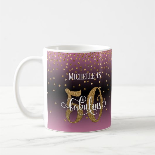 Glitter & Script 50 & Fabulous, Roze Zwarte Ombre Koffiemok (Links)