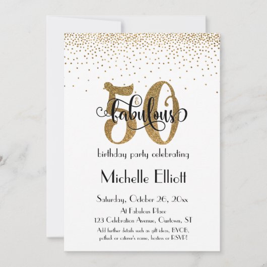 Glitter & Script 50 & verbluffend op Wit, Dag van Kaart (Voorkant)