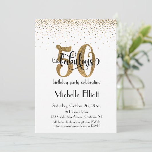 Glitter & Script 50 & verbluffend op Wit, Dag van  Kaart (Staand voorkant)