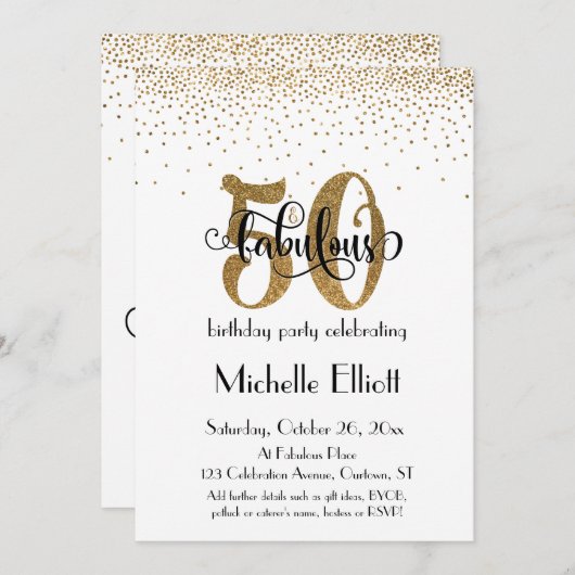 Glitter & Script 50 & verbluffend op Wit, Dag van  Kaart (Voorkant / Achterkant)