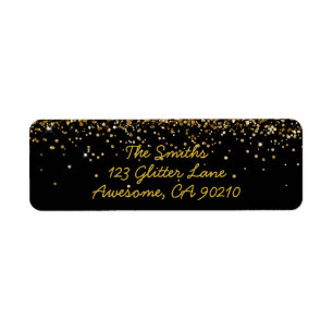 Glitter Script Black & Gold Wedding Return-adres Etiket