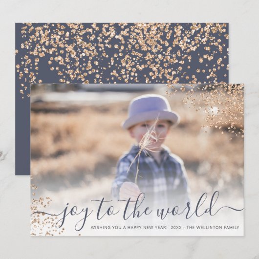 Glitter script blije foto van het wereld nieuwe ja feestdagenkaart