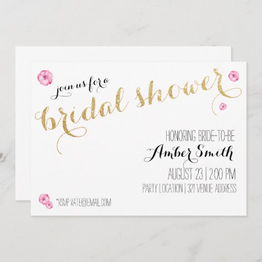 Glitter Script Bridal Shower-uitnodiging Kaart (Voorkant / Achterkant)