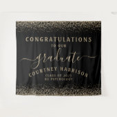 Glitter Script Calligrafie Afstuderen | Zwart goud Wandkleed (Voorkant (horizontaal))