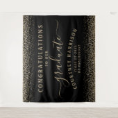 Glitter Script Calligrafie Afstuderen | Zwart goud Wandkleed (Voorkant)