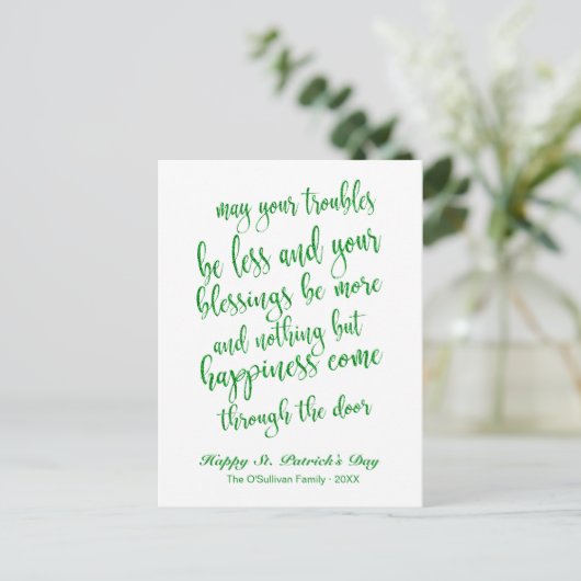 Glitter Script Ierse zegen St. Patrick's Day Briefkaart (Staand voorkant)