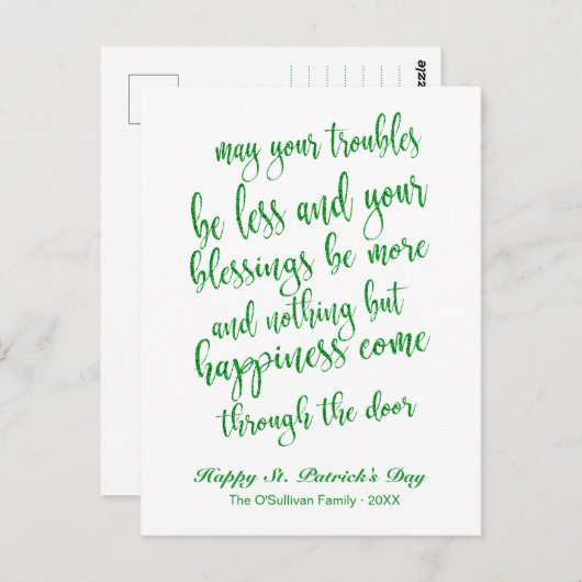 Glitter Script Ierse zegen St. Patrick's Day Briefkaart (Voorkant / Achterkant)