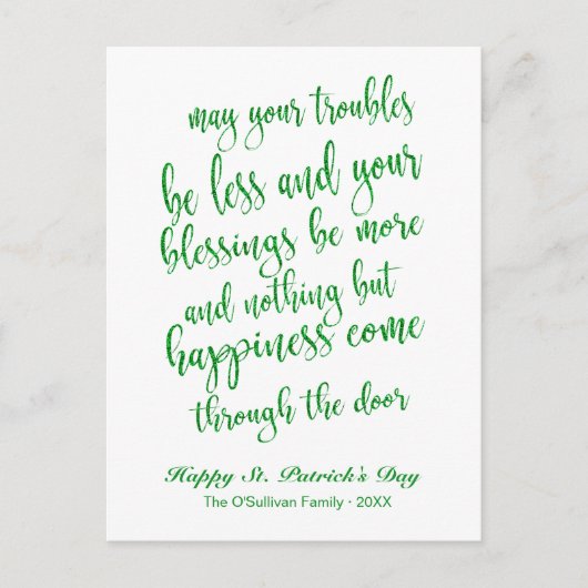 Glitter Script Ierse zegen St. Patrick's Day Briefkaart (Voorkant)