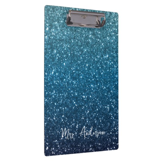 Glitter Seaside en Ocean Blue Gradient Teacher Klembord (Rechts)