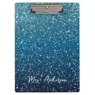 Glitter Seaside en Ocean Blue Gradient Teacher Klembord