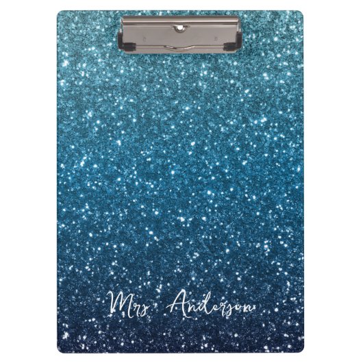 Glitter Seaside en Ocean Blue Gradient Teacher Klembord (Voorkant)
