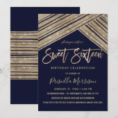 Glitter Sequin Geometric Stripes Sweet 16 Kaart (Voorkant / Achterkant)