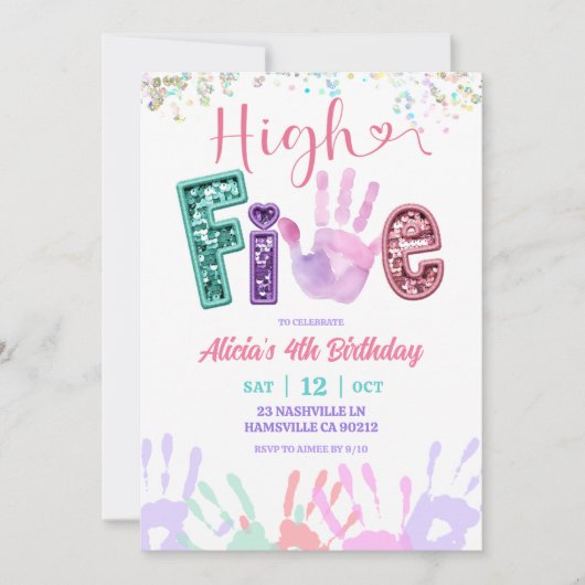 Glitter Sequin High Five Birthday Kaart (Voorkant)