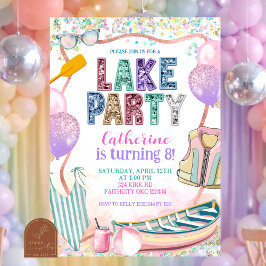 Glitter Sequin Lake Party Birthday invitation Kaart