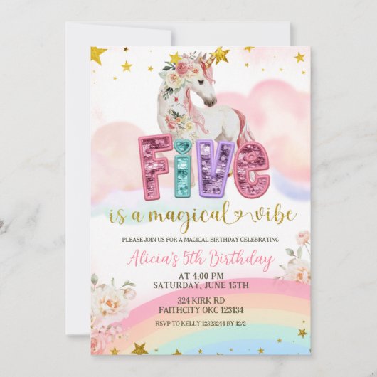 Glitter Sequin Magical Unicorn 5th Birthday Kaart (Voorkant)
