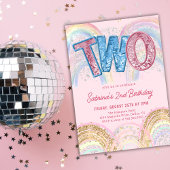 Glitter Sequin Rainbow 2nd Birthday Invitation Kaart