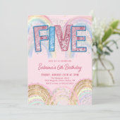Glitter Sequin Rainbow 5th Birthday Invitation Kaart (Staand voorkant)