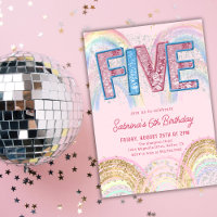 Glitter Sequin Rainbow 5th Birthday Invitation