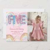 Glitter Sequin Rainbow 5th Birthday Photo Kaart (Voorkant)