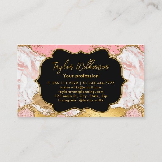 Glitter Sequins Agate (goud en roze) Visitekaartje (Achterkant)