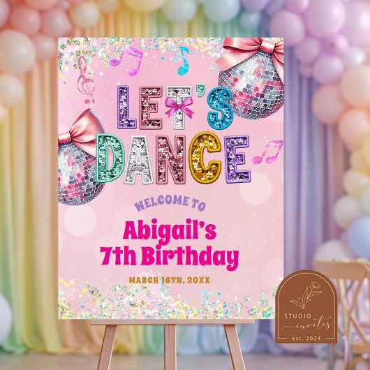 Glitter Sequins Dance Birthday Party Welcome Sign Poster