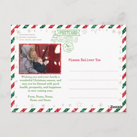 Glitter-serie Foto's Airmail met Kerstmis Briefkaart (Achterkant)