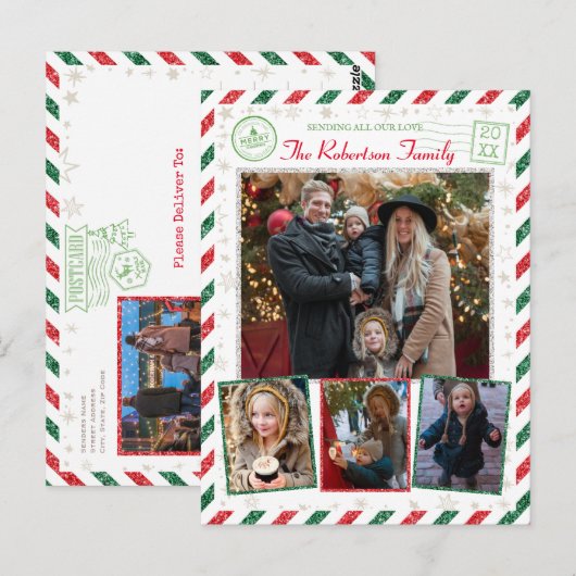  Glitter-serie Foto's Airmail met Kerstmis Briefkaart (Voorkant / Achterkant)