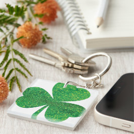 Glitter Shamrock Acryl Sleutelhanger - St. Patrick