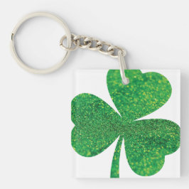 Glitter Shamrock Acryl Sleutelhanger - St. Patrick