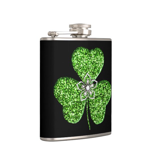 Glitter Shamrock and Flower Flask Heupfles (Rechts)