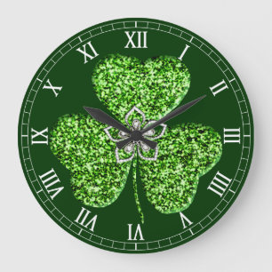Glitter Shamrock And Flower Roman Numeral Clock Grote Klok
