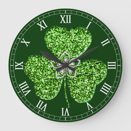Glitter Shamrock And Flower Roman Numeral Clock Grote Klok (Voorkant)