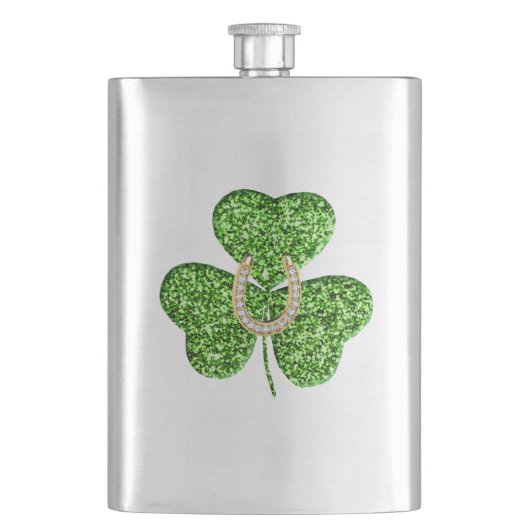 Glitter Shamrock and Hoefijzer Flask Heupfles (Voorkant)
