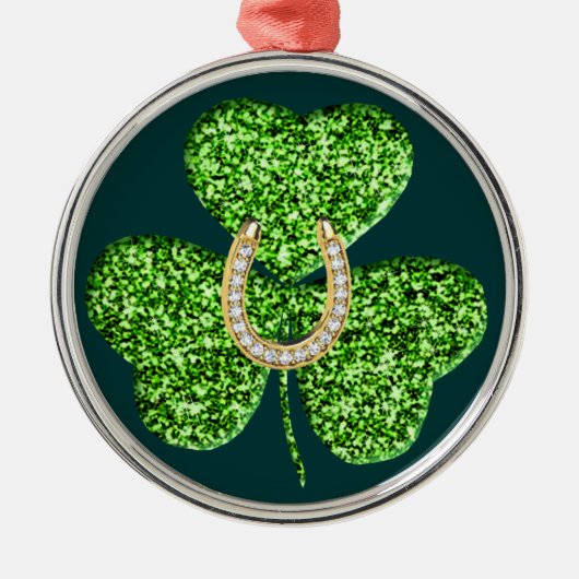 Glitter Shamrock and Hoefijzer Round Ornament (Voorkant)
