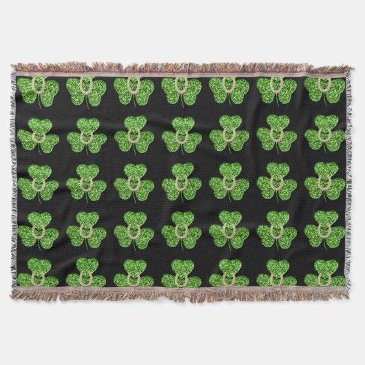 Glitter Shamrock and Hoefijzer Throw Blanket Deken (Voorkant)