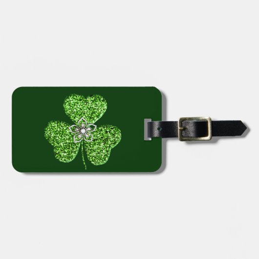 Glitter Shamrock en Flower Bagagelabel (Voorkant horizontaal)