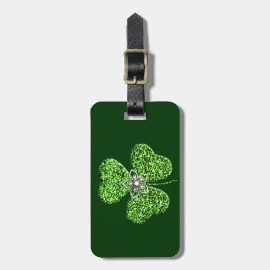 Glitter Shamrock en Flower Bagagelabel (Voorkant verticaal)