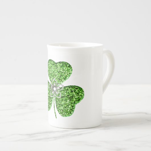 Glitter Shamrock en Flower Bone China Mok (Voorkant rechts)