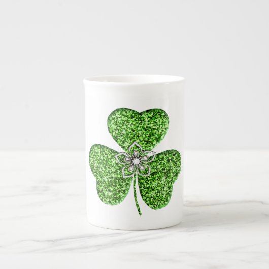 Glitter Shamrock en Flower Bone China Mok (Voorkant)