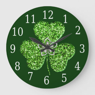 Glitter Shamrock en Flower Clock Grote Klok