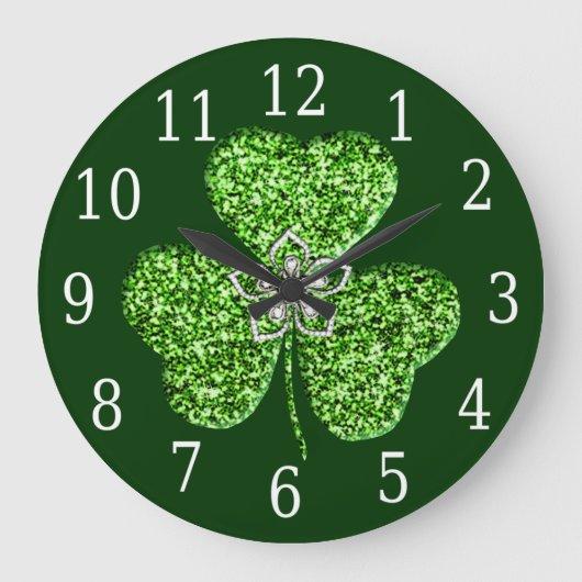 Glitter Shamrock en Flower Clock Grote Klok (Voorkant)